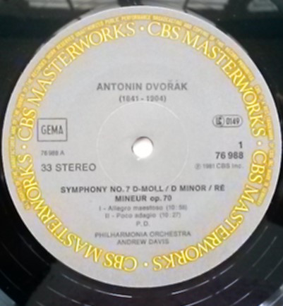 Antonín Dvořák , Andrew Davis , Philharmonia Orchestra - Symphony No. 7, Op. 70  D Minor/D-Moll/re mineur | CBS Masterworks (76988) - 3