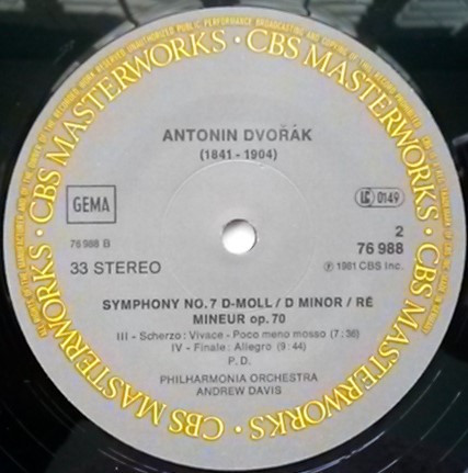 Antonín Dvořák , Andrew Davis , Philharmonia Orchestra - Symphony No. 7, Op. 70  D Minor/D-Moll/re mineur | CBS Masterworks (76988) - 4