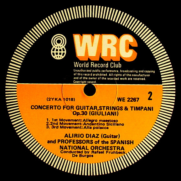 Joaquín Rodrigo / Mauro Giuliani / Alirio Díaz / Orquesta Nacional De España / Rafael Frühbeck De Burgos - Concierto De Aranjuez / Concerto For Guitar, Strings & Timpani, Op. 30 | World Record Club (WE 2267) - 4