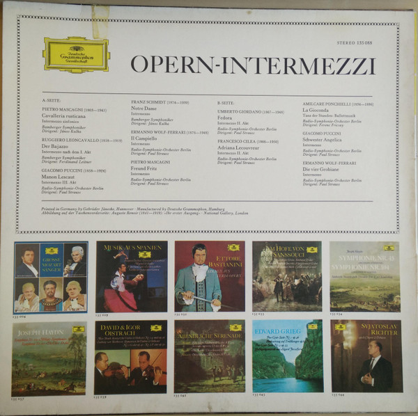 Janos Kulka , Ferdinand Leitner , Paul Strauss , Ferenc Fricsay - Opern-Intermezzi | Deutsche Grammophon (135 088) - 2