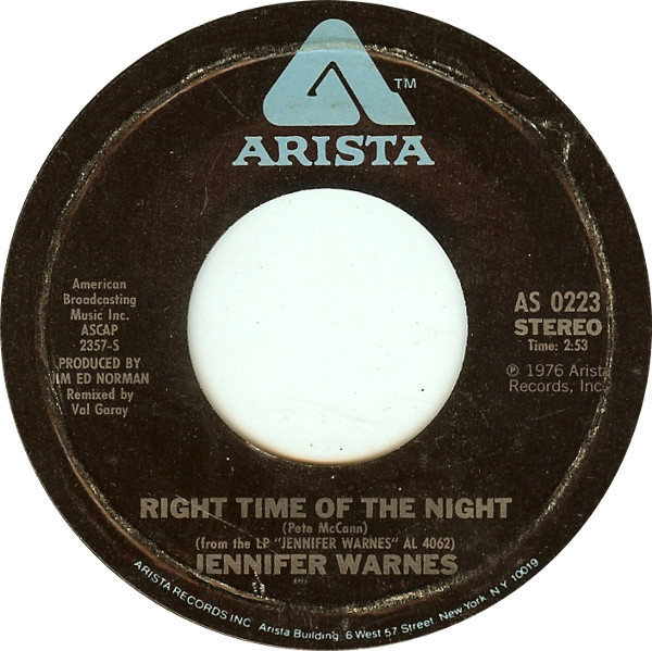 Jennifer Warnes - Right Time Of The Night | Arista (AS 0223)