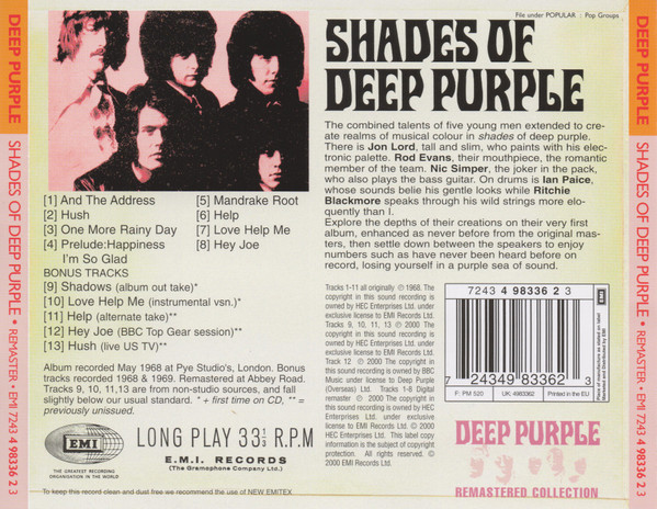Deep Purple - Shades Of Deep Purple | EMI (7243 4 98336 2 3) - 3 Deep Purple - Shades Of Deep Purple | EMI (7243 4 98336 2 3) - 3