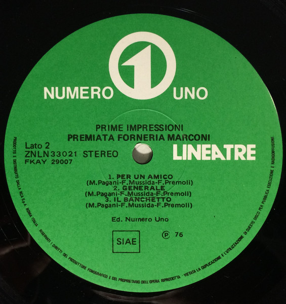 Premiata Forneria Marconi - Prime Impressioni | Numero Uno (ZNLN 33021) - 4 Premiata Forneria Marconi - Prime Impressioni | Numero Uno (ZNLN 33021) - 4