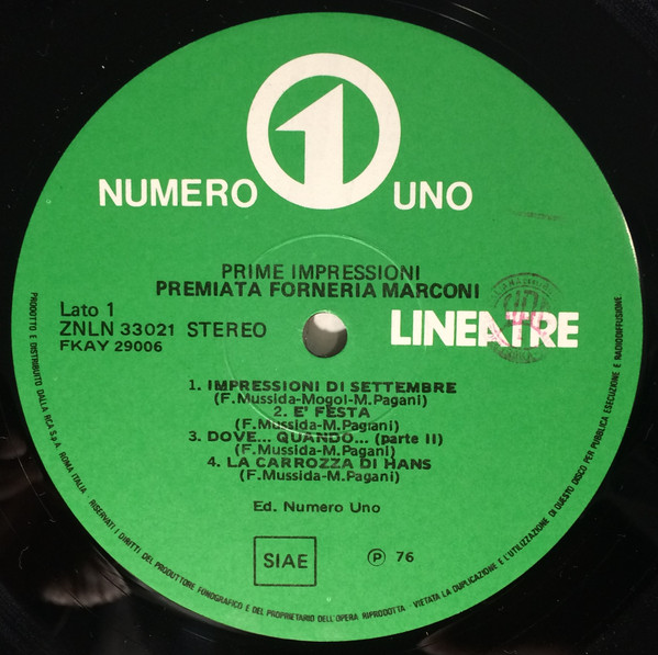 Premiata Forneria Marconi - Prime Impressioni | Numero Uno (ZNLN 33021) - 3 Premiata Forneria Marconi - Prime Impressioni | Numero Uno (ZNLN 33021) - 3