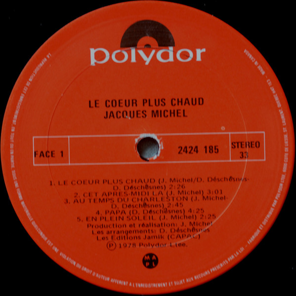 Jacques Michel - Le Cœur Plus Chaud | Polydor (2424 185) - 3
