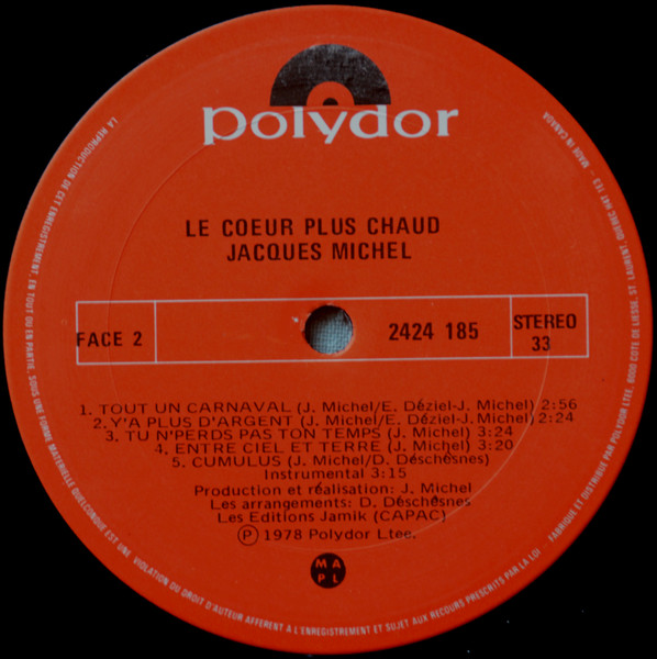 Jacques Michel - Le Cœur Plus Chaud | Polydor (2424 185) - 4
