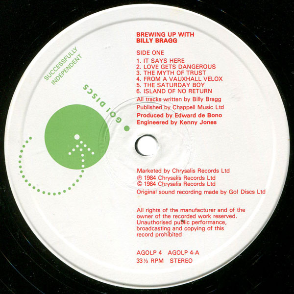 Billy Bragg - Brewing Up With Billy Bragg | Go! Discs (AGOLP 4) - 2