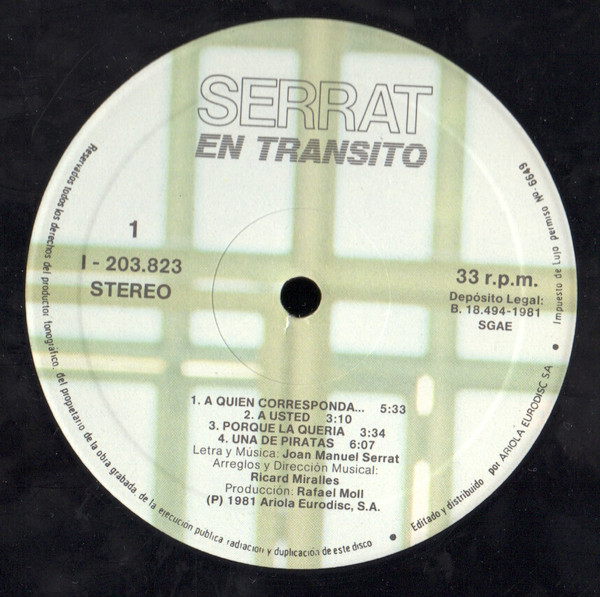 Joan Manuel Serrat - En Tránsito | Ariola (I-203823) - 3 Joan Manuel Serrat - En Tránsito | Ariola (I-203823) - 3