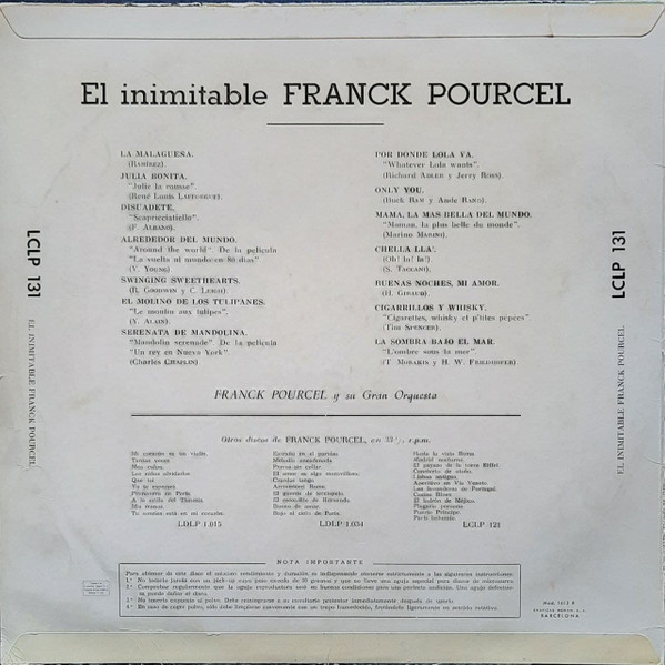Franck Pourcel Et Son Grand Orchestre - El Inimitable | La Voz De Su Amo (LCLP 131) - 2 Franck Pourcel Et Son Grand Orchestre - El Inimitable | La Voz De Su Amo (LCLP 131) - 2