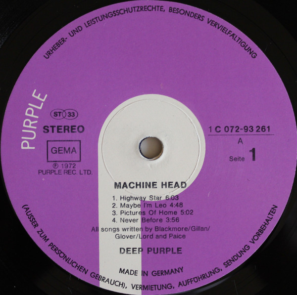 Deep Purple - Machine Head | Purple Records (1C 072-93 261) - 4 Deep Purple - Machine Head | Purple Records (1C 072-93 261) - 4