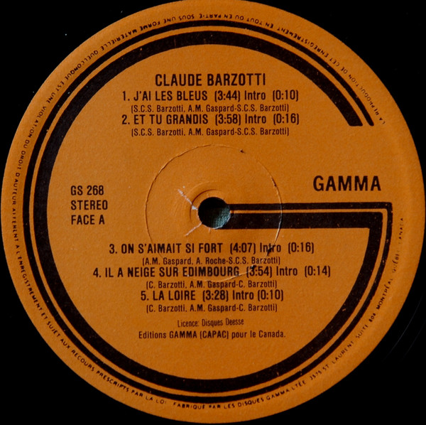 Claude Barzotti - J'Ai Les Bleus | Gamma (GS 268) - 3