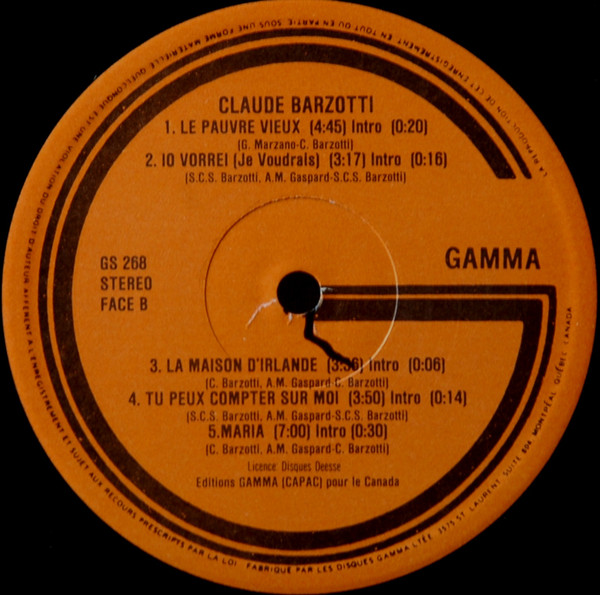 Claude Barzotti - J'Ai Les Bleus | Gamma (GS 268) - 4