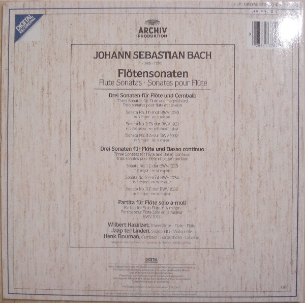 Johann Sebastian Bach , Wilbert Hazelzet · Henk Bouman - Flötensonaten = Flute Sonatas = Sonates Pour Flute | Archiv Produktion (413 789-1) - 4