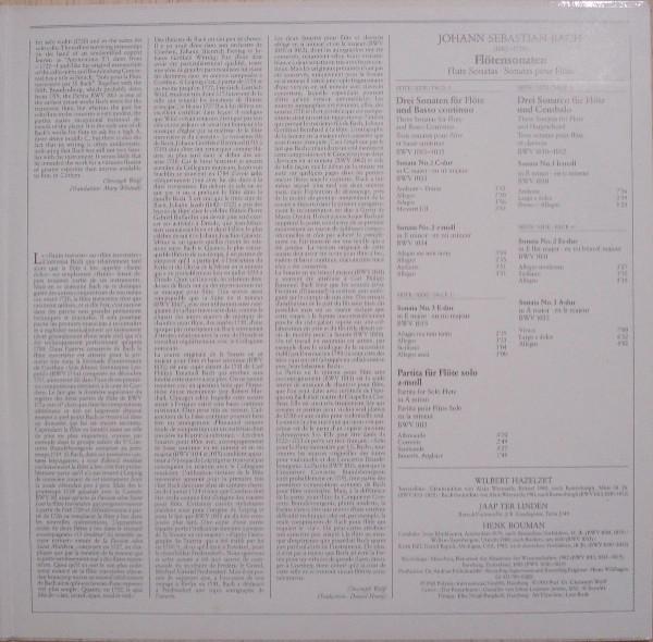 Johann Sebastian Bach , Wilbert Hazelzet · Henk Bouman - Flötensonaten = Flute Sonatas = Sonates Pour Flute | Archiv Produktion (413 789-1) - 3
