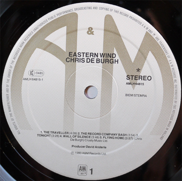 Chris de Burgh - Eastern Wind | A&M Records (AMLH 64815) - 3