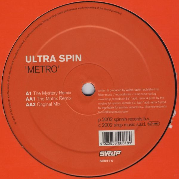 Ultra Spin - Metro | Sirup Records (SIR011-6) - main