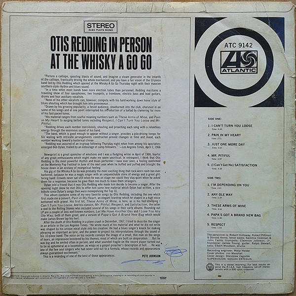 Otis Redding - In Person At The Whisky A Go Go | Atlantic (ATC 9142) - 2