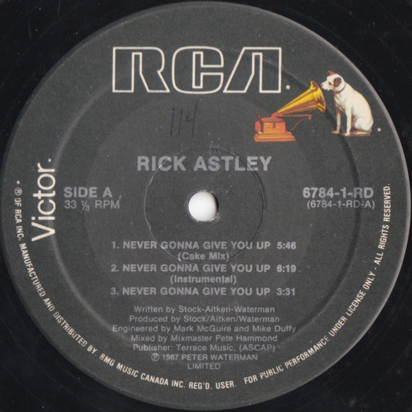 Rick Astley - Never Gonna Give You Up | RCA (6784-1-RD) - 3 Rick Astley - Never Gonna Give You Up | RCA (6784-1-RD) - 3