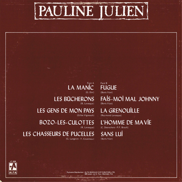 Pauline Julien - Album Souvenir | Alta (LT-809) - 2