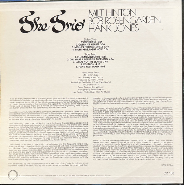 Milt Hinton / Bobby Rosengarden / Hank Jones - The Trio | Chiaroscuro Records (CR 188) - 2 Milt Hinton / Bobby Rosengarden / Hank Jones - The Trio | Chiaroscuro Records (CR 188) - 2