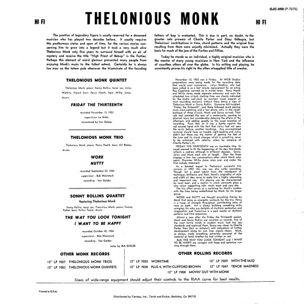 Thelonious Monk / Sonny Rollins - Thelonious Monk / Sonny Rollins | Original Jazz Classics (OJC-059) - 2