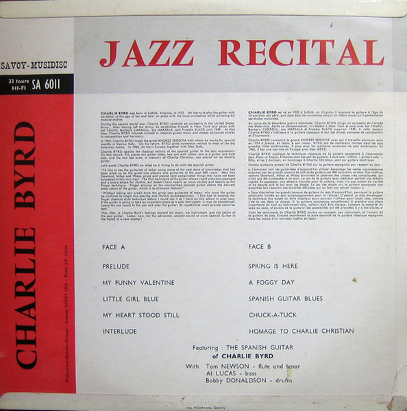 Charlie Byrd - Jazz Recital | Savoy-Musidisc (SA 6011) - 2 Charlie Byrd - Jazz Recital | Savoy-Musidisc (SA 6011) - 2