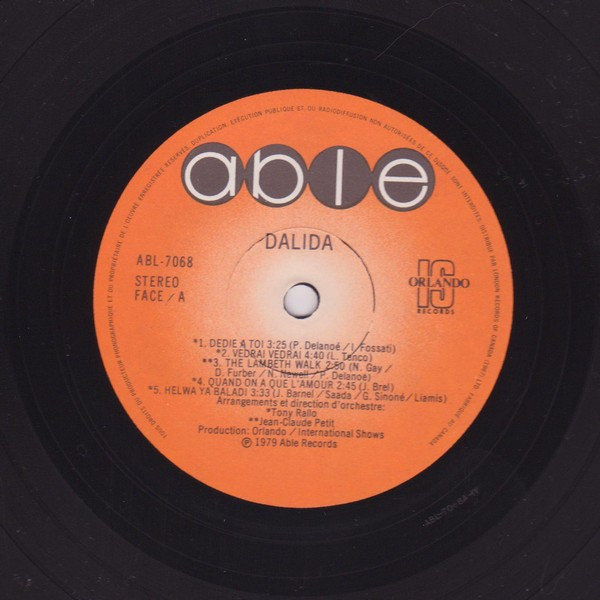Dalida - Dédié À Toi / Monday Tuesday | Able Records (ABL-7068) - 4 Dalida - Dédié À Toi / Monday Tuesday | Able Records (ABL-7068) - 4