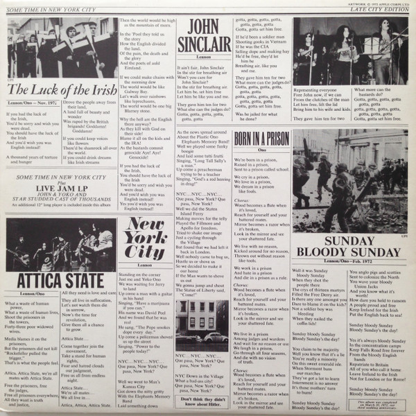 John Lennon & Yoko Ono / The Plastic Ono Band With Elephants Memory And Invisible Strings - Some Time In New York City | Apple Records (PCSP 716) - 3