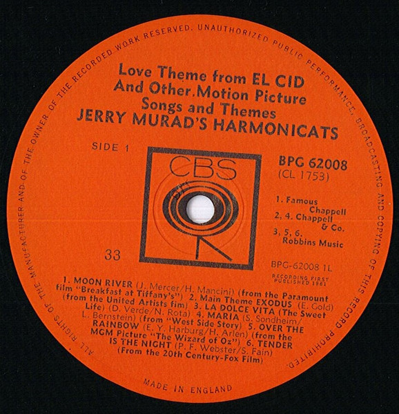 Jerry Murad's Harmonicats - Love Theme From "El Cid" And Other Motion Picture Songs And Themes | CBS (BPG 62008) - 3 Jerry Murad's Harmonicats - Love Theme From "El Cid" And Other Motion Picture Songs And Themes | CBS (BPG 62008) - 3