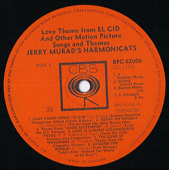 Jerry Murad's Harmonicats - Love Theme From "El Cid" And Other Motion Picture Songs And Themes | CBS (BPG 62008) - 4 Jerry Murad's Harmonicats - Love Theme From "El Cid" And Other Motion Picture Songs And Themes | CBS (BPG 62008) - 4
