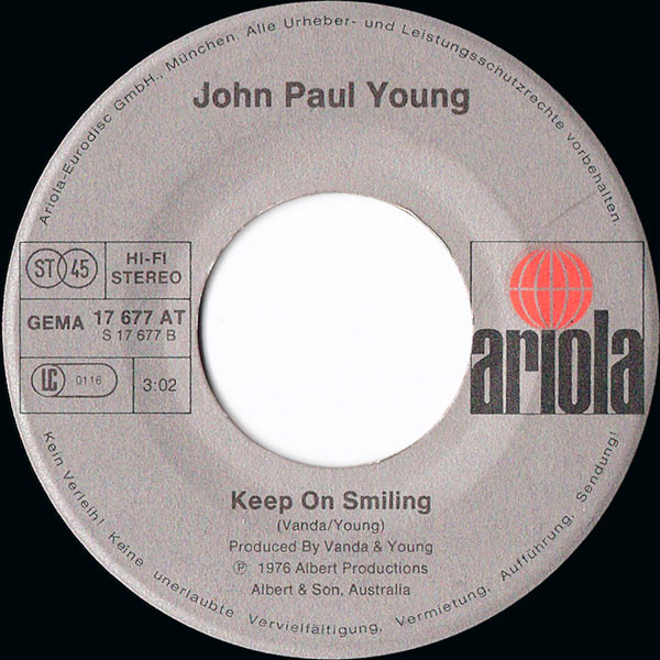 John Paul Young - Standing In The Rain / Keep On Smiling | Ariola (17 677 AT) - 4