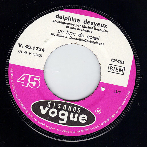 Delphine Desyeux - Un Brin Du Soleil / Jerry Si Tu M'aimes | Disques Vogue (V. 45. 1734) - 2 Delphine Desyeux - Un Brin Du Soleil / Jerry Si Tu M'aimes | Disques Vogue (V. 45. 1734) - 2