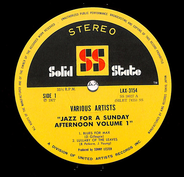 Various - Jazz For A Sunday Afternoon Volume 1 | Solid State Records (LAX-3154) - 4 Various - Jazz For A Sunday Afternoon Volume 1 | Solid State Records (LAX-3154) - 4