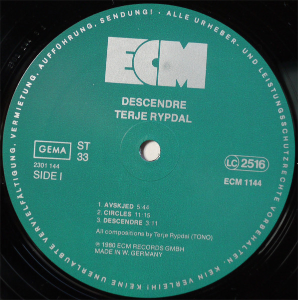 Terje Rypdal - Descendre | ECM Records (ECM 1144) - 3 Terje Rypdal - Descendre | ECM Records (ECM 1144) - 3