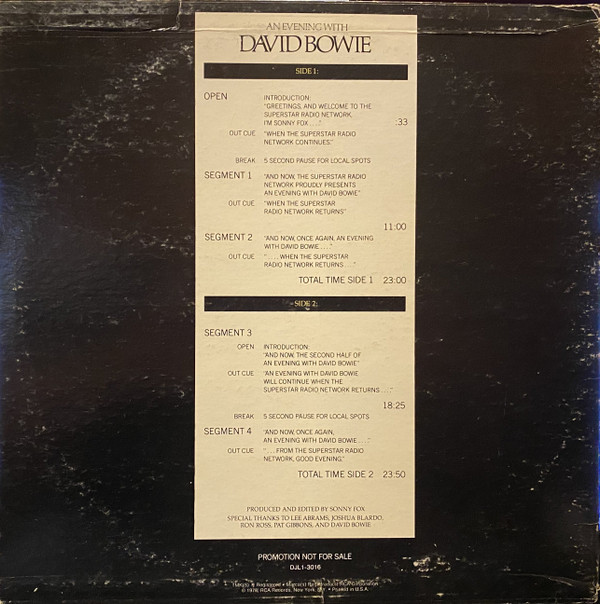 David Bowie - An Evening With David Bowie | RCA (DJL1-3016) - 2