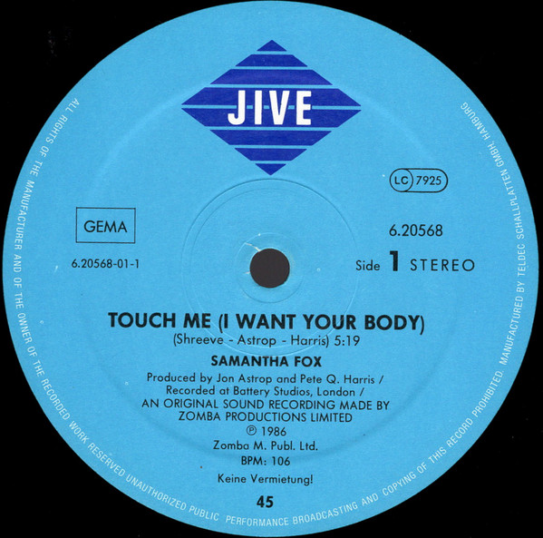 Samantha Fox - Touch Me (I Want Your Body) | Jive (6.20568) - 3 Samantha Fox - Touch Me (I Want Your Body) | Jive (6.20568) - 3