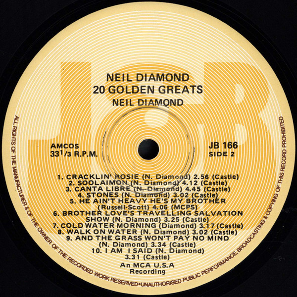 Neil Diamond - 20 Golden Greats | J & B Records (JB 166) - 4 Neil Diamond - 20 Golden Greats | J & B Records (JB 166) - 4