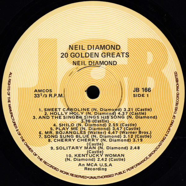 Neil Diamond - 20 Golden Greats | J & B Records (JB 166) - 3 Neil Diamond - 20 Golden Greats | J & B Records (JB 166) - 3