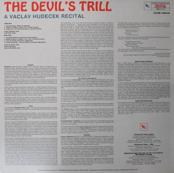 Václav Hudeček , Josef Hála , Susumu Miyashita , Giuseppe Tartini , Pablo de Sarasate , Antonín Dvořák - The Devil's Trill, A Vaclav Hudecek Recital | Varèse Sarabande (VCDM 1000.60) - 2