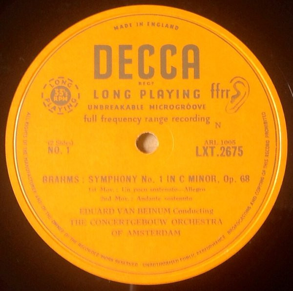 Johannes Brahms - Eduard van Beinum Conducting Concertgebouworkest - Symphony No. 1 In C Minor, Op. 68 | Decca (LXT 2675) - 3
