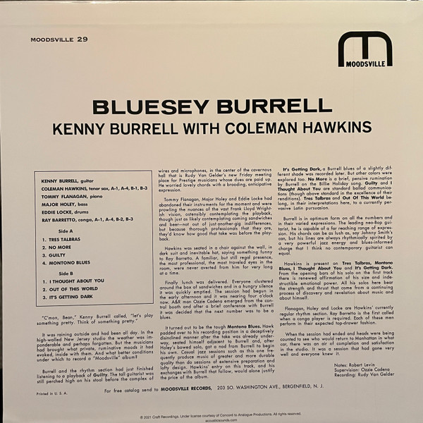 Kenny Burrell With Coleman Hawkins - Bluesey Burrell | Analogue Productions (APRJ 29) - 2
