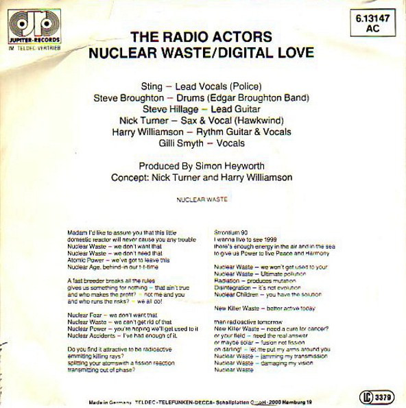 The Radio Actors Featuring Sting And Steve Hillage - Nuclear Waste | Jupiter Records (6.13147 AC) - 2