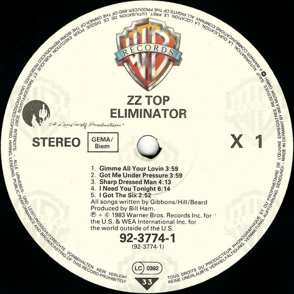 ZZ Top - Eliminator | Warner Bros. Records (92-3774-1) - 3 ZZ Top - Eliminator | Warner Bros. Records (92-3774-1) - 3