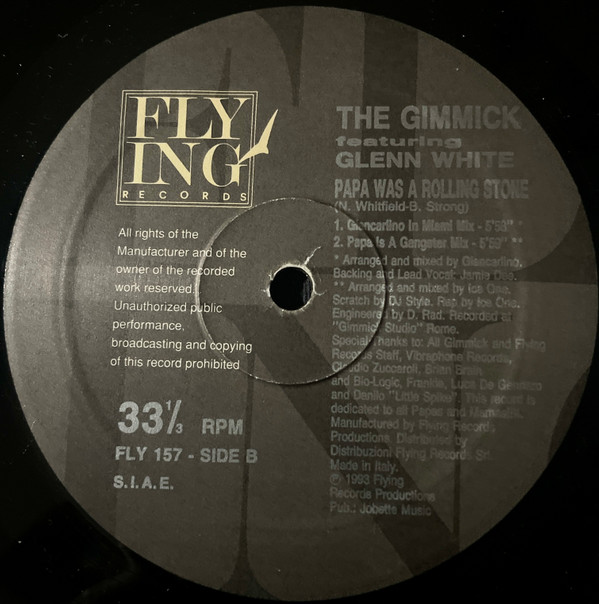The Gimmick Feat. Glen White - Papa Was A Rolling Stone | Flying Records (FLY 157) - 3