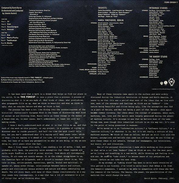 David Byrne - The Forest | Sire (7599 26584-1) - 4 David Byrne - The Forest | Sire (7599 26584-1) - 4