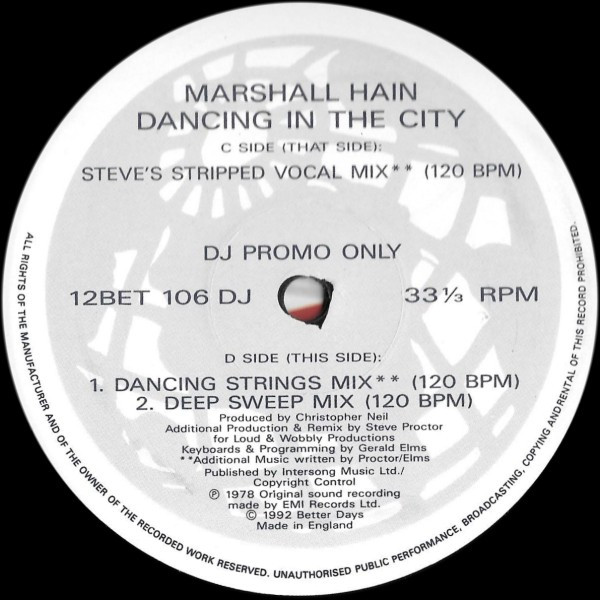 Marshall Hain - Dancing In The City | Better Days (12BET 106DJ) - main Marshall Hain - Dancing In The City | Better Days (12BET 106DJ) - main