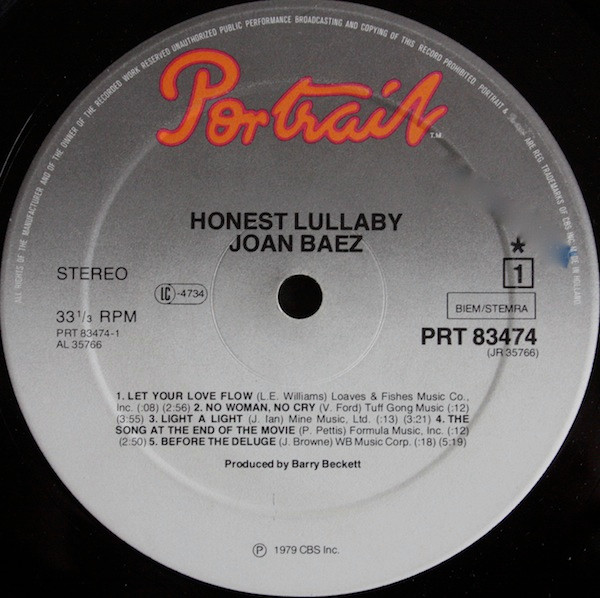 Joan Baez - Honest Lullaby | Portrait (PRT 83474) - 3