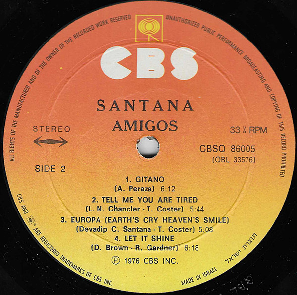 Santana - Amigos | CBS (CBSQ 86005) - 4