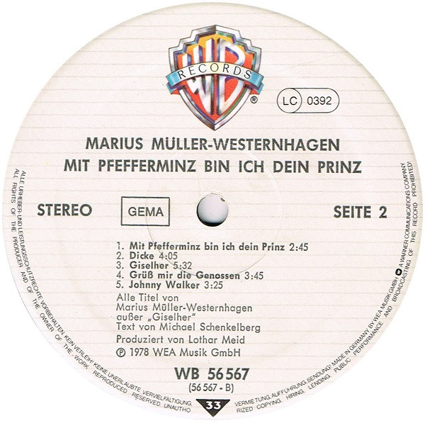 Marius Müller-Westernhagen - Mit Pfefferminz Bin Ich Dein Prinz | Warner Bros. Records (WB 56 567) - 4 Marius Müller-Westernhagen - Mit Pfefferminz Bin Ich Dein Prinz | Warner Bros. Records (WB 56 567) - 4