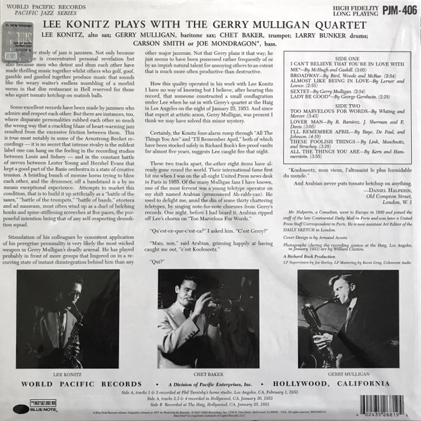 Lee Konitz Plays With Gerry Mulligan Quartet - Lee Konitz Plays With The Gerry Mulligan Quartet | Blue Note (B0033005-01) - 2 Lee Konitz Plays With Gerry Mulligan Quartet - Lee Konitz Plays With The Gerry Mulligan Quartet | Blue Note (B0033005-01) - 2